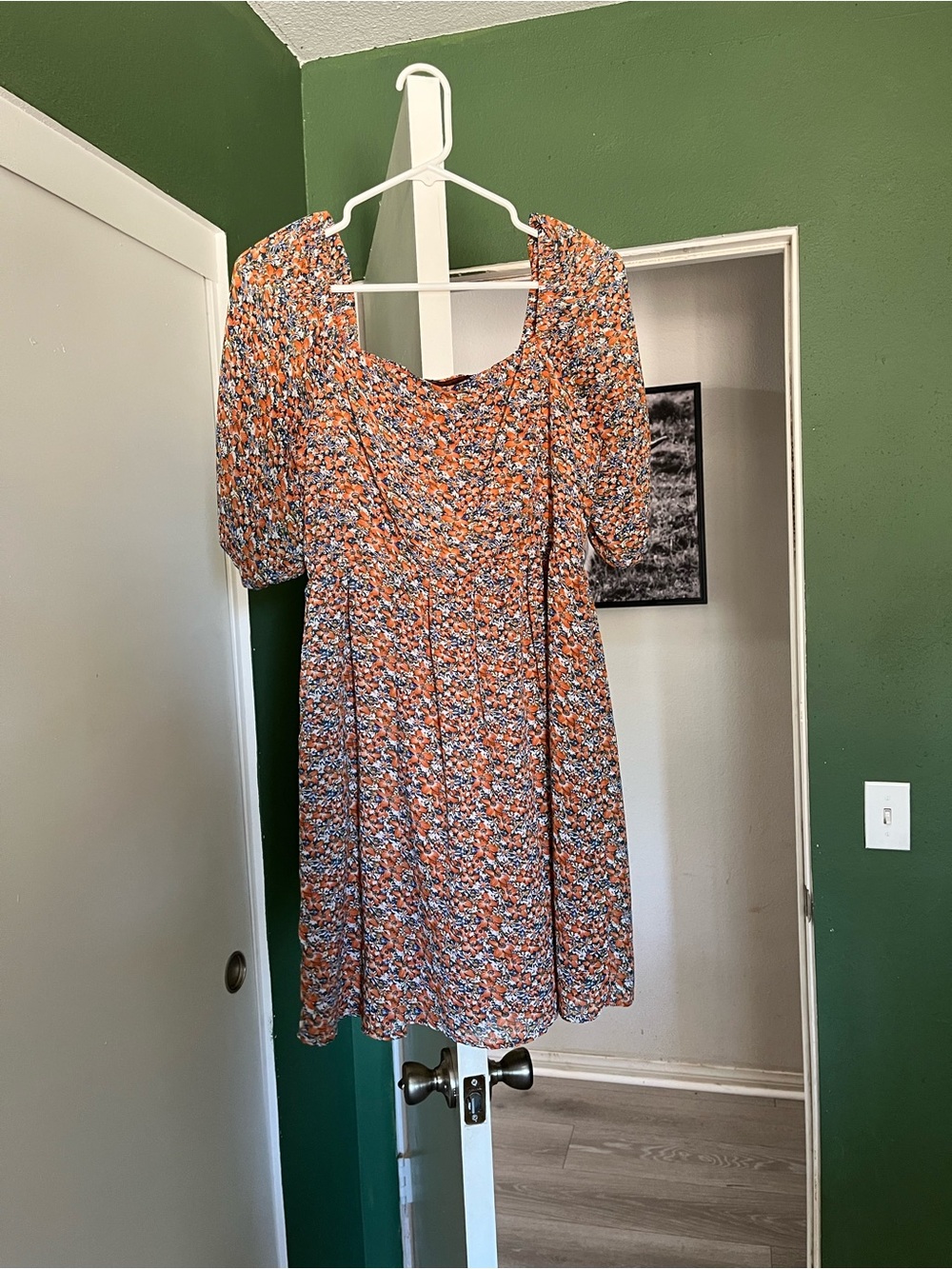 Square Neck Floral Midi Dress in Orange